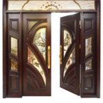Front Exterior Double Wood Doors With Glass Design