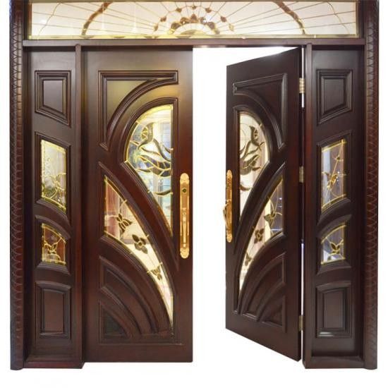 Front Exterior Double Wood Doors With Glass Design